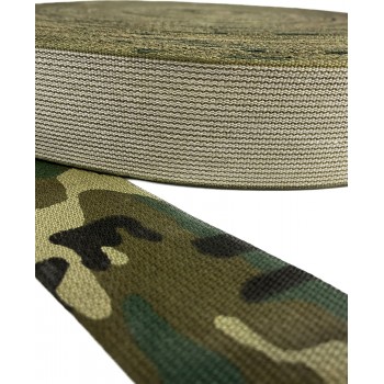 Cotton harness, webbing, belt, narrow fabric in 60mm width and camouflage Color