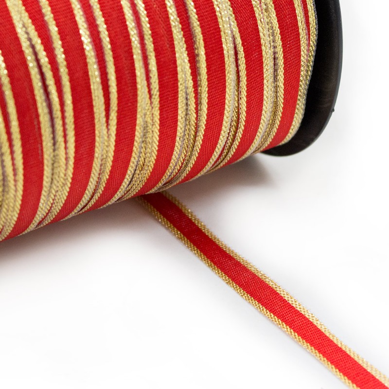 Μαλακή Κόκκινο Fancy Gold Thread Ribbon 10 mm Χρυσοκλωστή