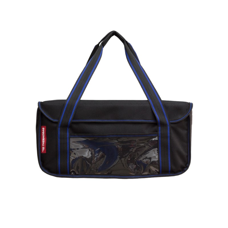 Ισοθερμική τσάντα θερμόσακος Delivery για μεταφορά καφέ εως 8 καφέ ή 24 λίτρα μαύρη με μπλε ρίγα