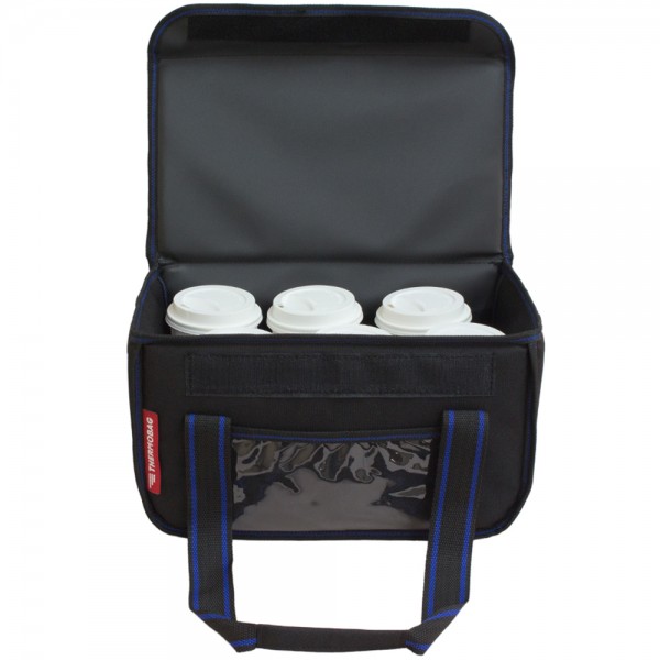 Ισοθερμική τσάντα Θερμόσακος Delivery για Μεταφορά εως 6 καφέ ή 15 λίτρα μαύρη με μπλε ρίγα